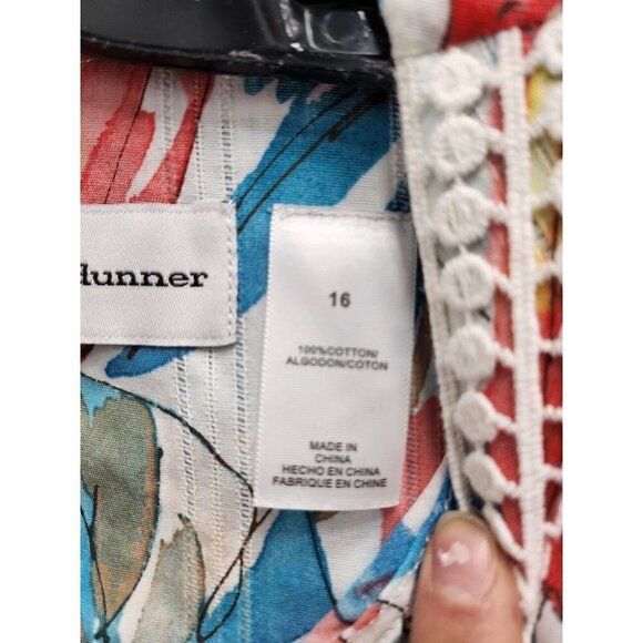 Alfred Dunner Womens Tunic Top Size 16 Multi Leaf Print Crochet 3/4 Sleeve NWT - Picture 6 of 10